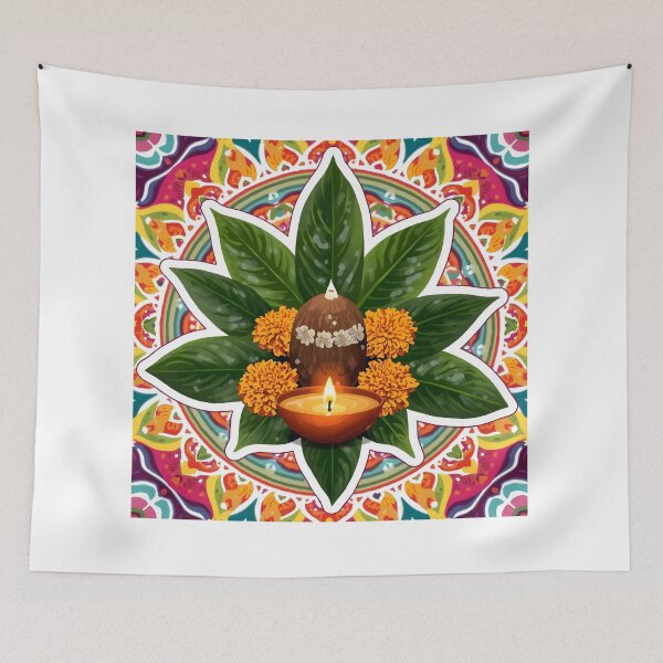 Item preview, Navratri Kalash & Diya Sticker   designed and sold by Teewave-Ashish.