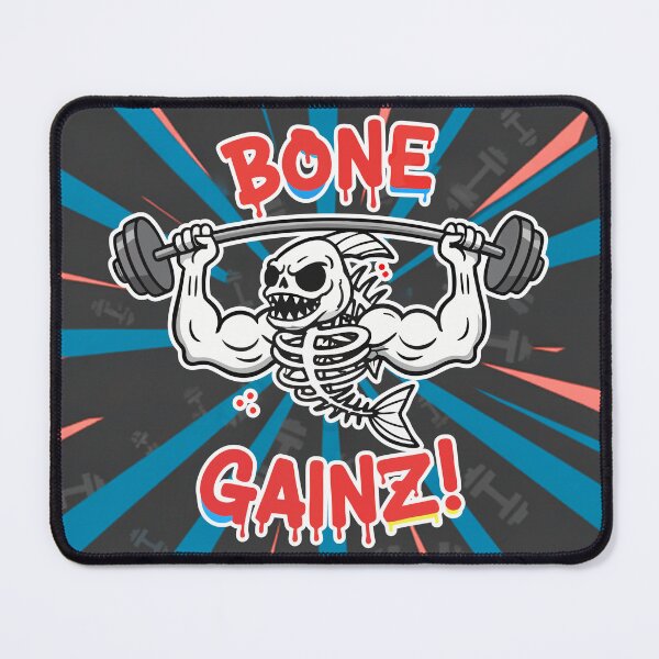 Item preview, Bone Gainz Skeletal Fish Lifting Edgy Gym Cartoon designed and sold by Taridesign.
