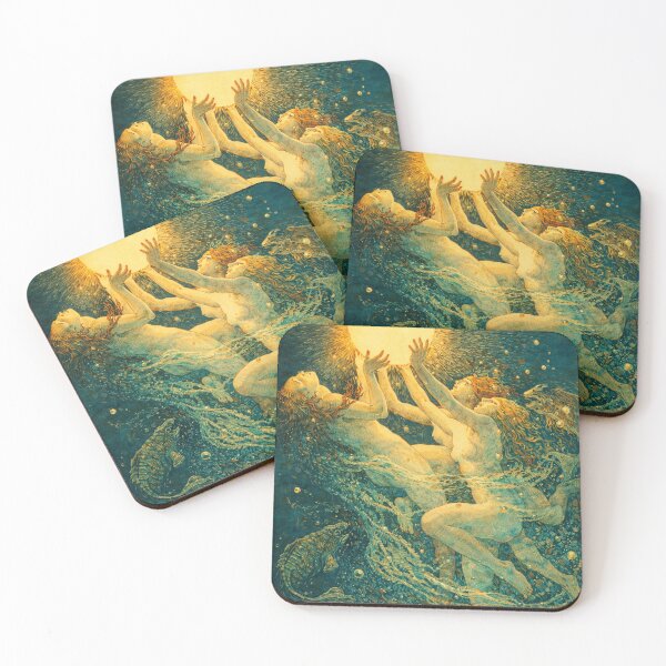 Item preview, Sunrise Water - Art Nouveau Illustration Vintage Mythological Sea Nymphs Scene for Fantasy Art Lovers designed and sold by RickE.