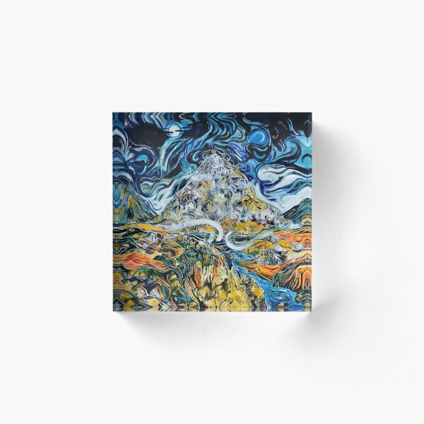 The mountain smokes beneath the moon Acrylic Block