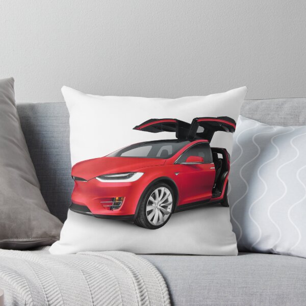 Item preview, Red Tesla Model X luxury SUV electric car with open falcon-wing doors Wall Art Print designed and sold by MaximImages .com Exquisite Arts.