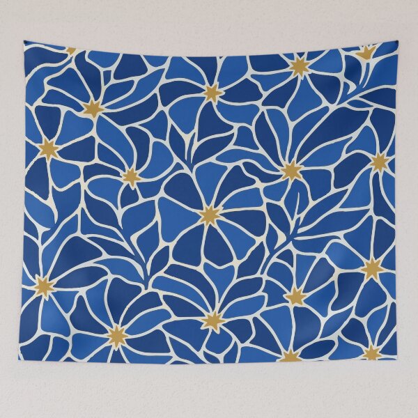 Item preview, Midnight Boho Floral Mosaic – Retro Blue Botanical Pattern designed and sold by Far Out Goods.