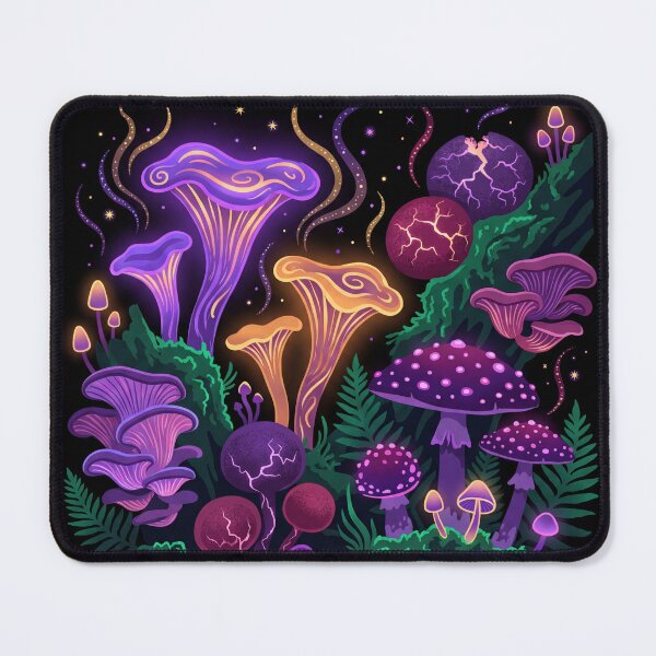 Item preview, Aubergine Mushroom Garden - Dark Fantasy Botanical Fungi Art designed and sold by KuroAtelier.