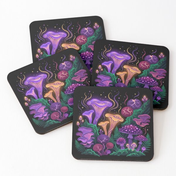 Item preview, Aubergine Mushroom Garden - Dark Fantasy Botanical Fungi Art designed and sold by KuroAtelier.