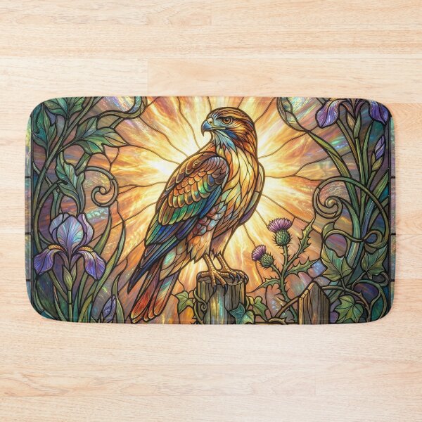 Item preview, Stained Glass Hawk With Thistles and Irises designed and sold by Tridentulus.