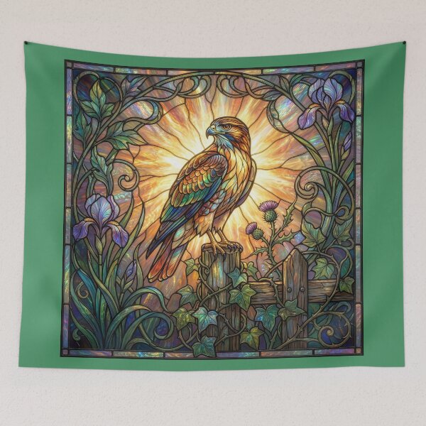 Item preview, Stained Glass Hawk With Thistles and Irises designed and sold by Tridentulus.