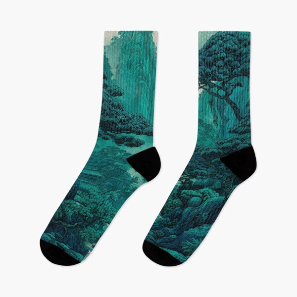 Item preview, Scenic Japanese landscape waterfall in shades of green designed and sold by dcrc.