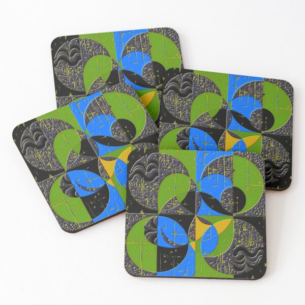 Item preview, 4 part abstract dark fluorescence colorful geometric abstract design designed and sold by SmashingDeals.