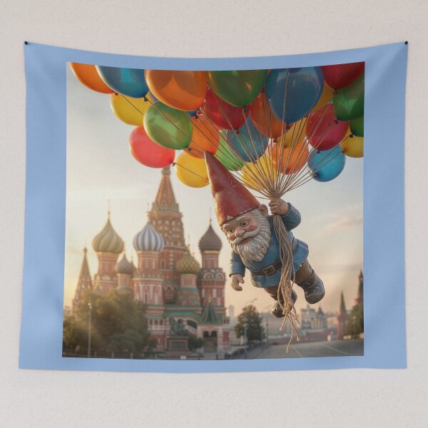Item preview, Gnome Flies Past Saint Basil's Cathedral in Moscow designed and sold by Tridentulus.