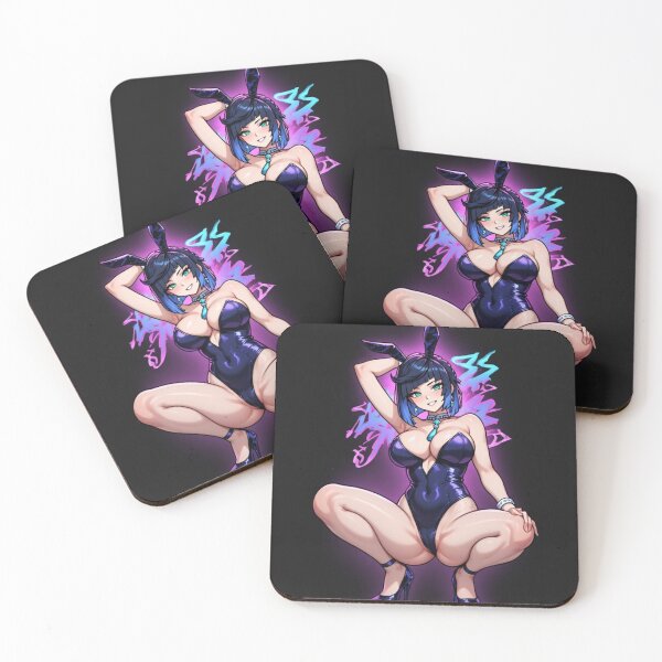 Item preview, Electric Neon Bunny Squat – Confident Blue-Haired Glamour Pinup Glow designed and sold by Jimakmo.