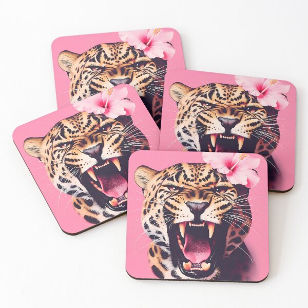 Item preview, Fierce & Fragile: Roaring Jaguar with Pink Hibiscus designed and sold by MakarenaCreate.