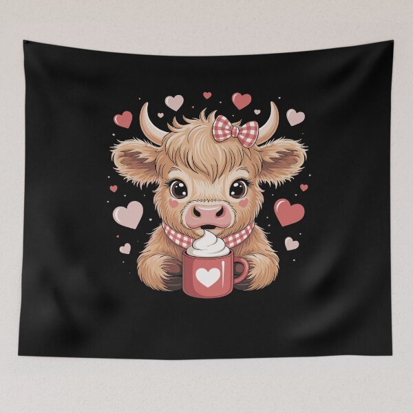 Item preview, Valentine Highland Cow Cute Cow Drinking Coffee Girls designed and sold by Dressed For  Duty.