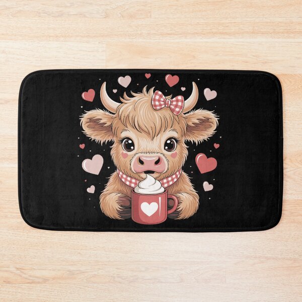 Item preview, Valentine Highland Cow Cute Cow Drinking Coffee Girls designed and sold by Dressed For  Duty.