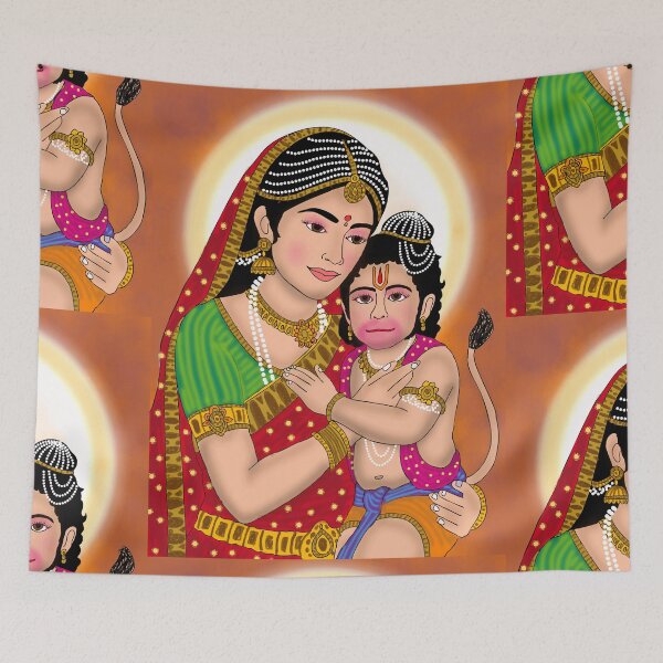 Item preview, Hanuman Ji With His Mother Anjana Spiritual Artwork – Sacred Hindu Mythology Design designed and sold by Harshit_Digital_Arts.