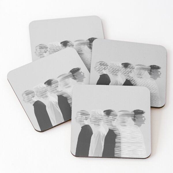 Item preview, Minimalist Black and White Portrait of Five Men with Glitch Effect designed and sold by Mindrender.