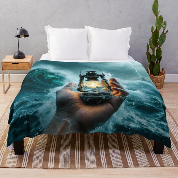 Item preview, Storm Lantern Ocean Fantasy Art Print, Lightning Sea Aesthetic Wall Art, Dramatic Ocean Wave Artwork designed and sold by DreamyWallVibes.