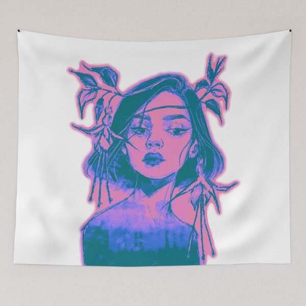 Item preview, FUCHSIA FLOWER CROWN WOMAN CYAN MAGENTA designed and sold by melyverso.