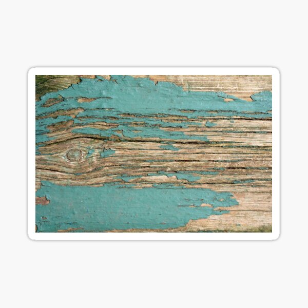 Rustic Wood - Beautiful Weathered Wooden Plank - knotty wood weathered turquoise paint Sticker