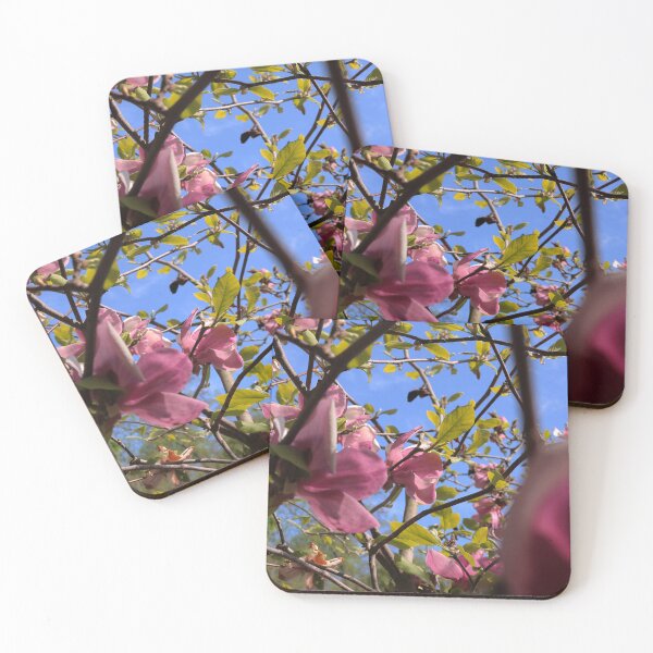Item preview, Blooming Pink Magnolia Tree Against Blue Sky designed and sold by vikko-art.