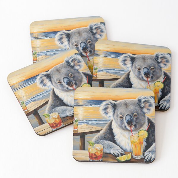 Item preview, Koala on the beach with a cocktail at sunset – relaxed summer vibes designed and sold by Mauswohn.