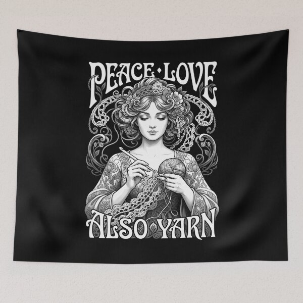 Item preview, Peace Love Also Yarn Funny Vintage Crochet Crocheting Girl designed and sold by GrandeDuc.