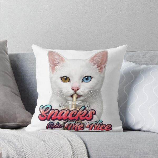Item preview, Funny Cat “Snacks Make Me Nice” – Cute Boba Cat with Heterochromia Eyes designed and sold by rich4Design.