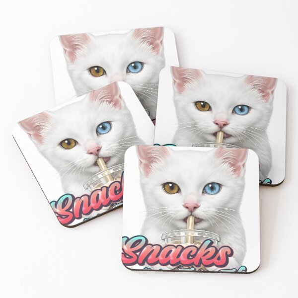 Item preview, Funny Cat “Snacks Make Me Nice” – Cute Boba Cat with Heterochromia Eyes designed and sold by rich4Design.