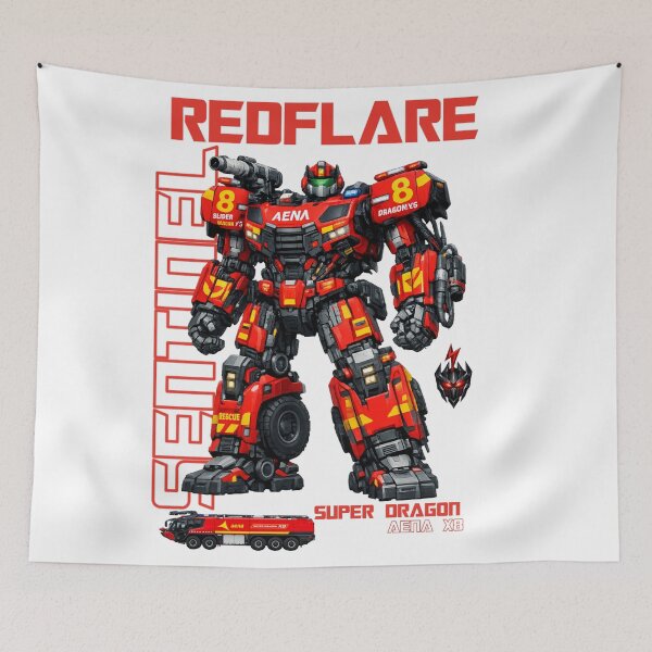 Item preview, “Redflare Rescue Mech X8 – Firefighter Transformer Robot | Cyberpunk Emergency Mecha Art” designed and sold by Transmetalbeast.