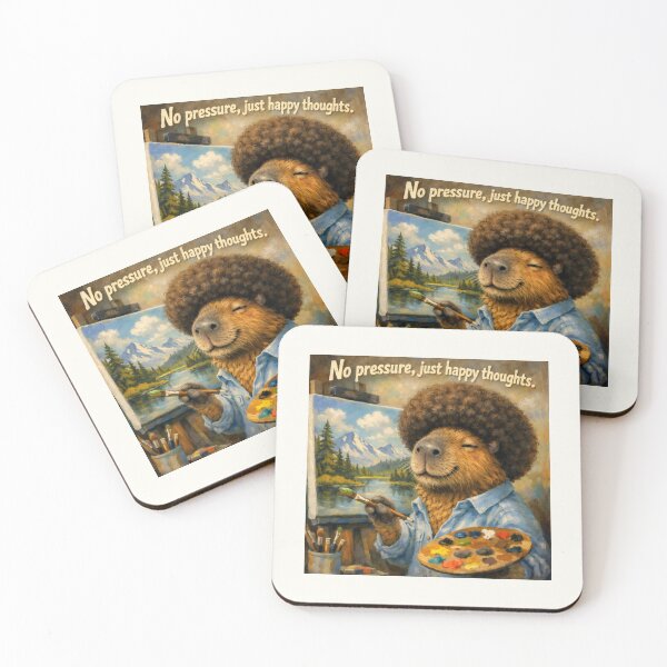 Item preview, Bob Ross Capybara No Pressure Happy Thoughts designed and sold by SplashTastic.