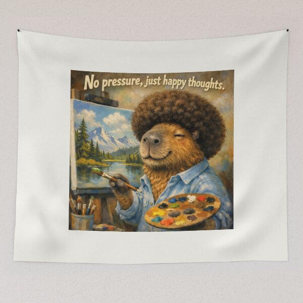 Item preview, Bob Ross Capybara No Pressure Happy Thoughts designed and sold by SplashTastic.