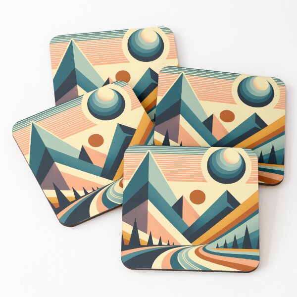 Item preview, Geometric Mountain Road at Sunset designed and sold by InkSmithery.
