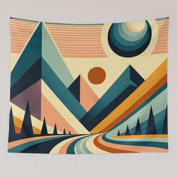 Item preview, Geometric Mountain Road at Sunset designed and sold by InkSmithery.