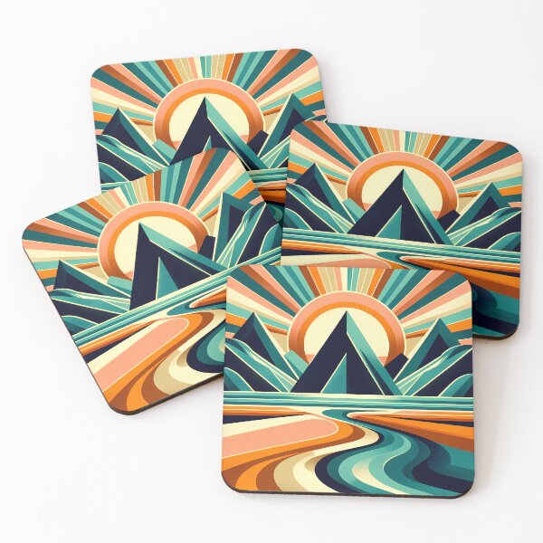 Item preview, Geometric Mountain Sunrise Landscape designed and sold by InkSmithery.