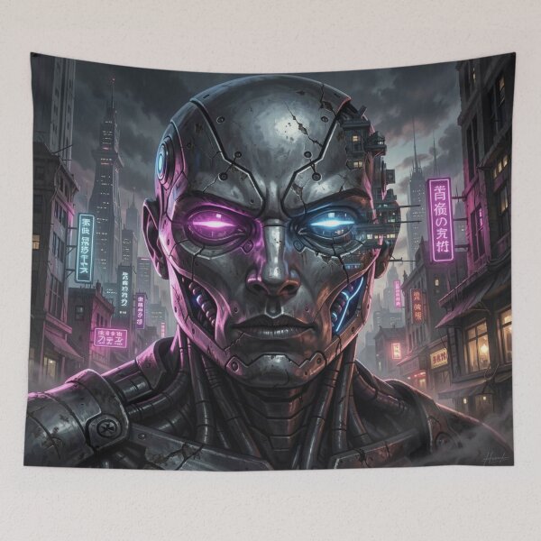 Item preview, Futuristic Cyberpunk Cyborg Vision in Neon City designed and sold by FotoworldEdel.