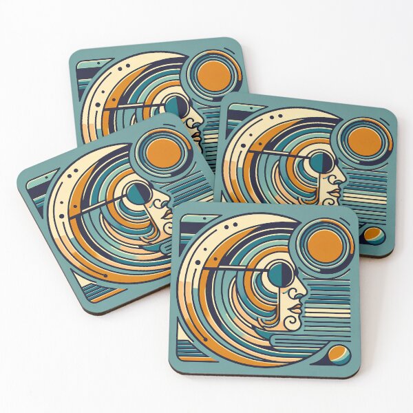 Item preview, Geometric Line Face with Retro Sun and Arcs designed and sold by InkSmithery.