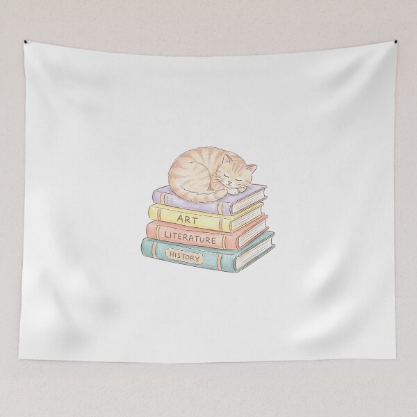 Item preview, Colored Pencil Doodle of Sleeping Cat on Vintage Books (ART, LITERATURE, HISTORY) designed and sold by Ich-Studio.