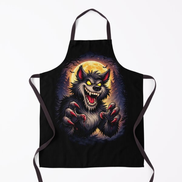 Item preview, Creepy werewolf under a full moon. A spooky halloween monster Illustration designed and sold by Stef Ringoot, cartoons and illustrations.