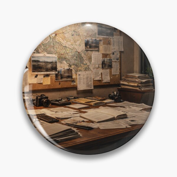 Item preview, Investigative Journalist Office at Night | Research Desk & Evidence Board | Cinematic Workspace Wall Art designed and sold by Element Horizon Studio.