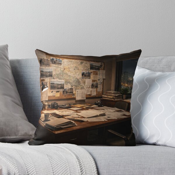 Item preview, Investigative Journalist Office at Night | Research Desk & Evidence Board | Cinematic Workspace Wall Art designed and sold by Element Horizon Studio.