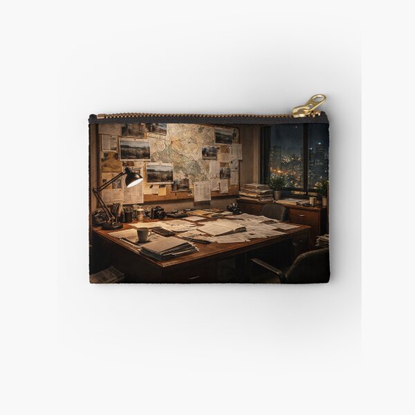 Item preview, Investigative Journalist Office at Night | Research Desk & Evidence Board | Cinematic Workspace Wall Art designed and sold by Element Horizon Studio.