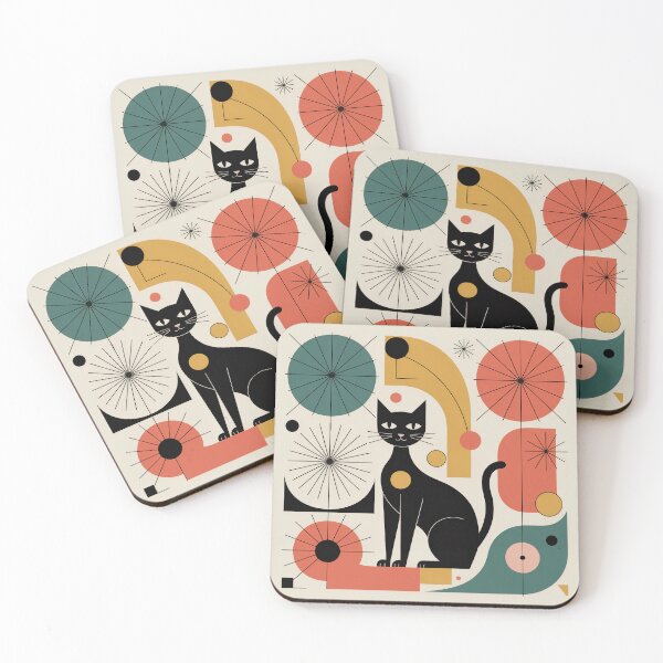 Item preview, Mid Century Modern Cat Art – Atomic Retro Geometric Cat Silhouette Poster designed and sold by Tamas Das.