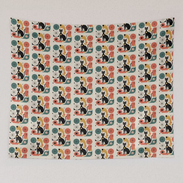 Item preview, Mid Century Modern Cat Art – Atomic Retro Geometric Cat Silhouette Poster designed and sold by Tamas Das.