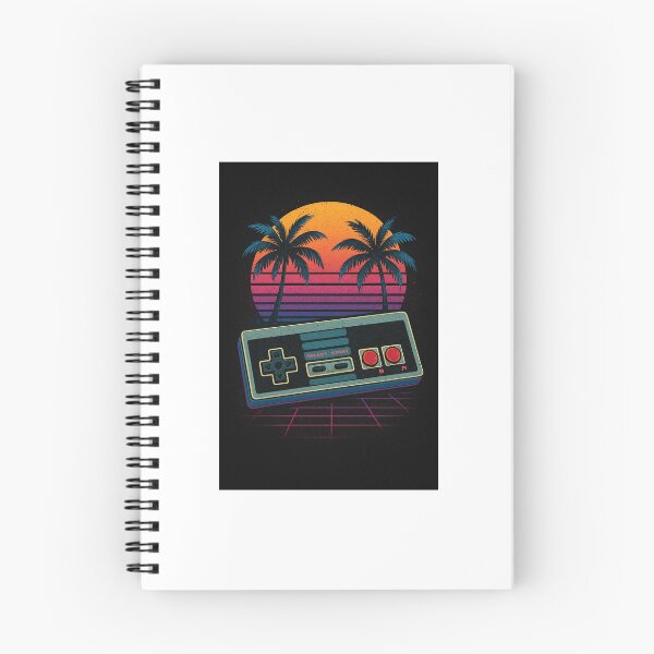 Item preview, “retro gaming controller with 80s sunset background, neon colors, palm trees, vaporwave style, vintage design, distressed texture, t-shirt graphic, high resolution” designed and sold by piyushpr7.
