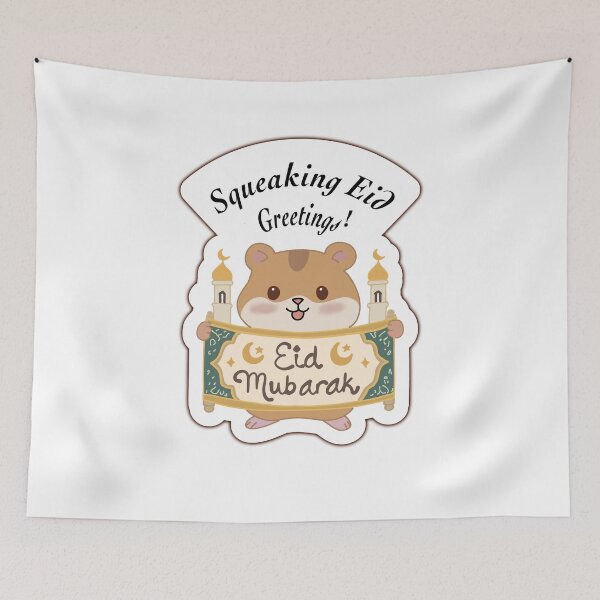 Item preview, Cute Hamster Eid Mubarak Sticker - Squeaking Eid Greetings Kawaii Islamic Festival Art designed and sold by pn_terest.