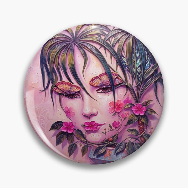 Item preview, Surreal Portrait Painting Featuring a Woman Merged With Lush Tropical Foliage and Delicate Butterfly Eyelashes designed and sold by ARTCREATESHOP.