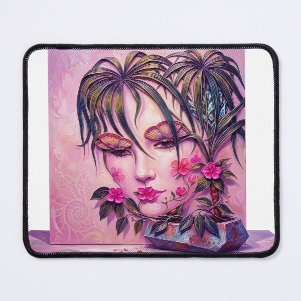 Item preview, Surreal Portrait Painting Featuring a Woman Merged With Lush Tropical Foliage and Delicate Butterfly Eyelashes designed and sold by ARTCREATESHOP.