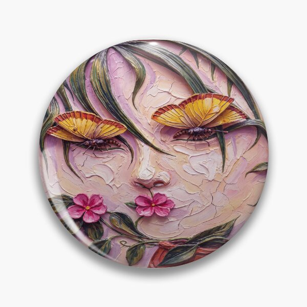 Item preview, Vivid 3D Textured Surrealist Portrait Featuring Butterfly Eyelashes and Palm Frond Hair in Gallery Setting designed and sold by ARTCREATESHOP.