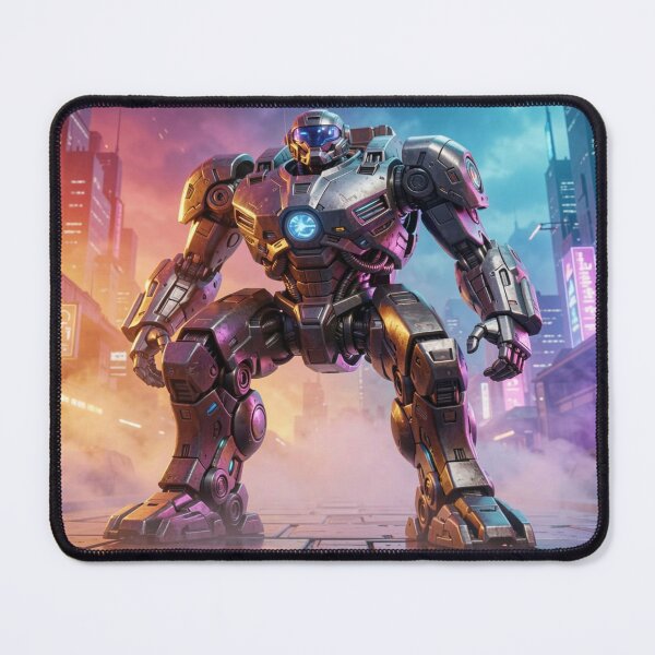 Item preview, Futuristic Cyberpunk Robot Warrior emerging from Neon City Lights designed and sold by FotoworldEdel.