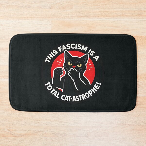 Item preview, This Fascism is a Total Cat-astrophe! Black Cat Protest Sticker – Sassy Anti-Fascist Feline with Red Circle & Bold Humor Design designed and sold by WAUZ.
