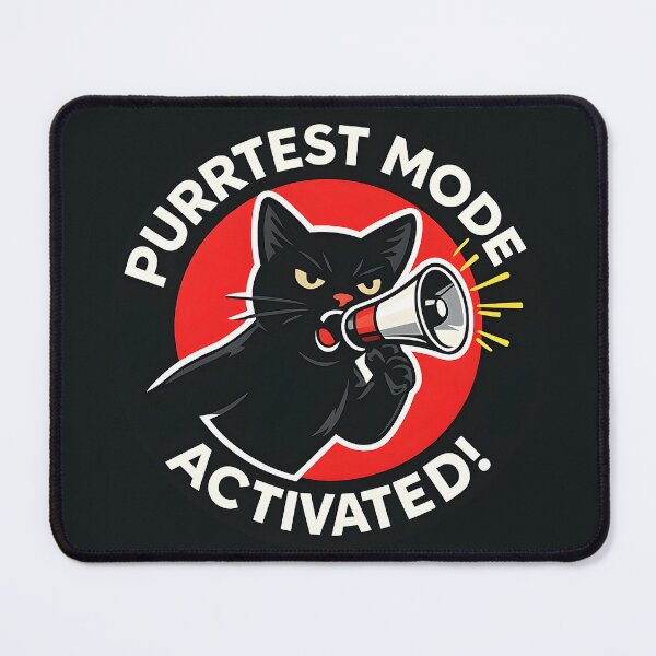 Item preview, Purrtest Mode Activated! Megaphone Protest Cat Sticker – Sassy Anti-Fascist Black Kitty Red Circle Bold Design designed and sold by WAUZ.